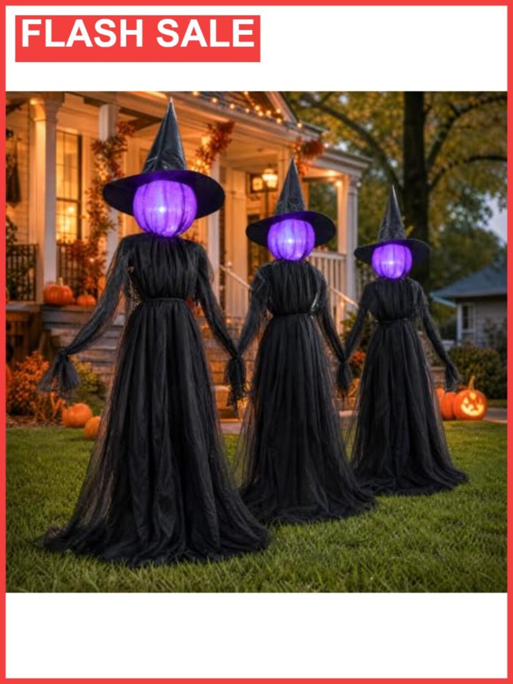 5FT Lighted Witch Halloween Yard Stake Decoration Set of 3